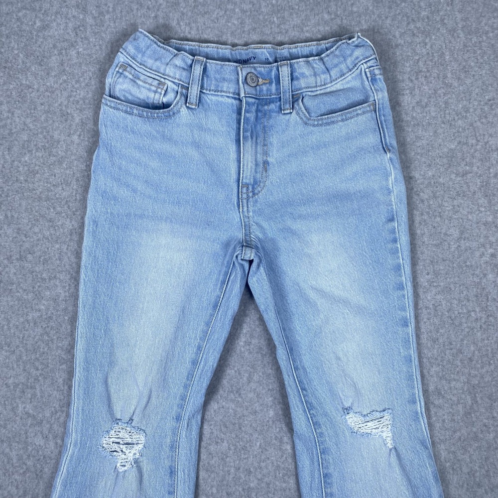 Old Navy Flare Jeans Girls 10 Light Wash Distressed High Rise Denim - Picture 2 of 16